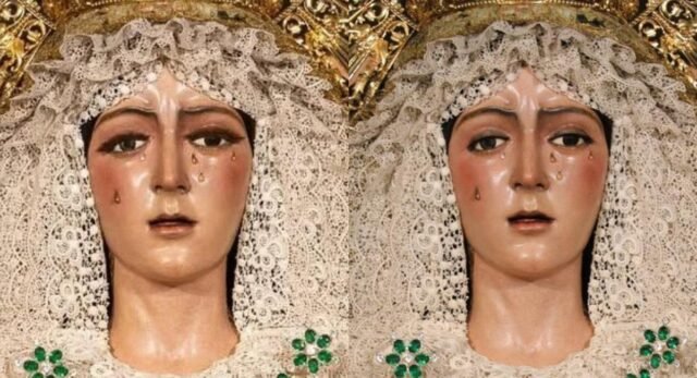 La estatua de la Virgen Sagrada de Sevilla para obtener un cambio de imagen de emergencia después de un 'trabajo de belleza fallido', pero ¿puede notar la diferencia?
