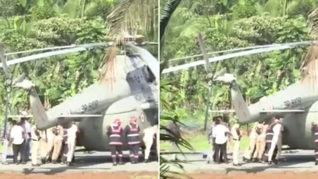 Extraño momento en que el helicóptero del presidente se Atasca en un nuevo helipuerto
