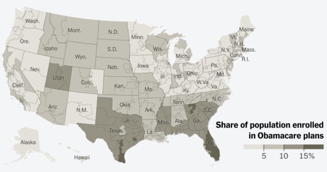 Inscripción en Obamacare por estado: la mayoría de los afiliados viven en áreas republicanas
